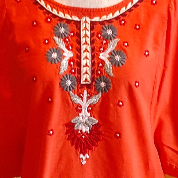 Embroidered Floral Elasticized Dolman Sleeve BOHO Peasant Blouse Size Medium - Picture 8 of 11